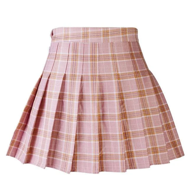 High Waist Pleated Plaid Skirt
