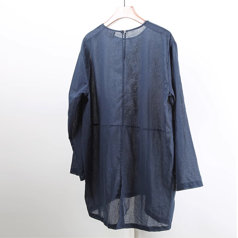 Men's Casual Cotton and Linen Loose Round Neck Long Sleeve Pullover