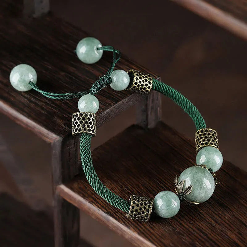 Handmade Green Rope Luck Jade Bead Prosperity Bracelet