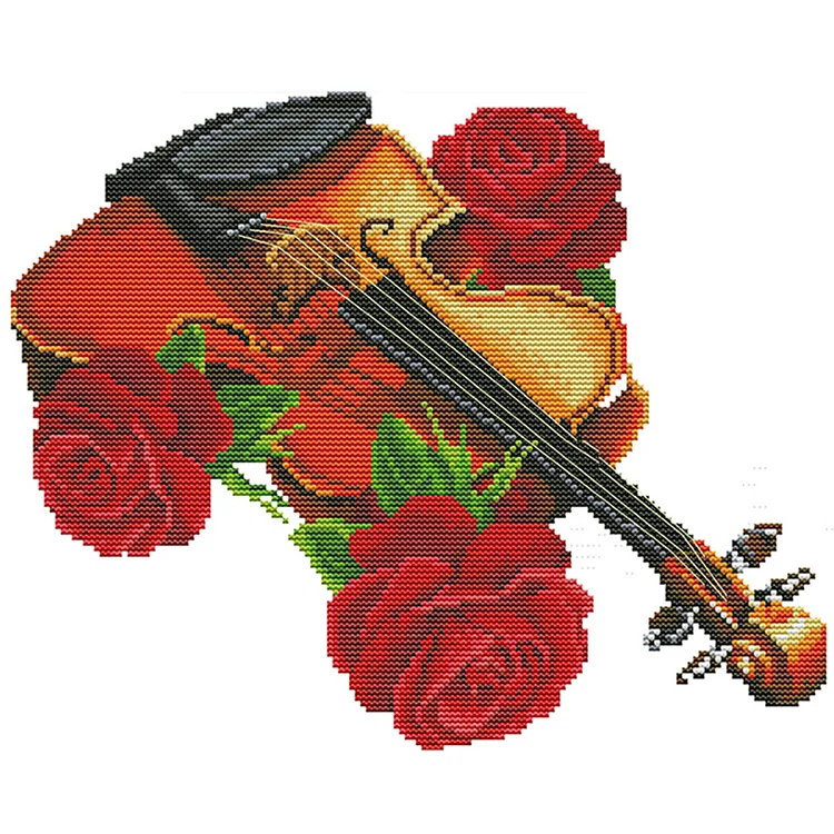 Joy Sunday Violin 14CT Stamped Cross Stitch 36*29CM