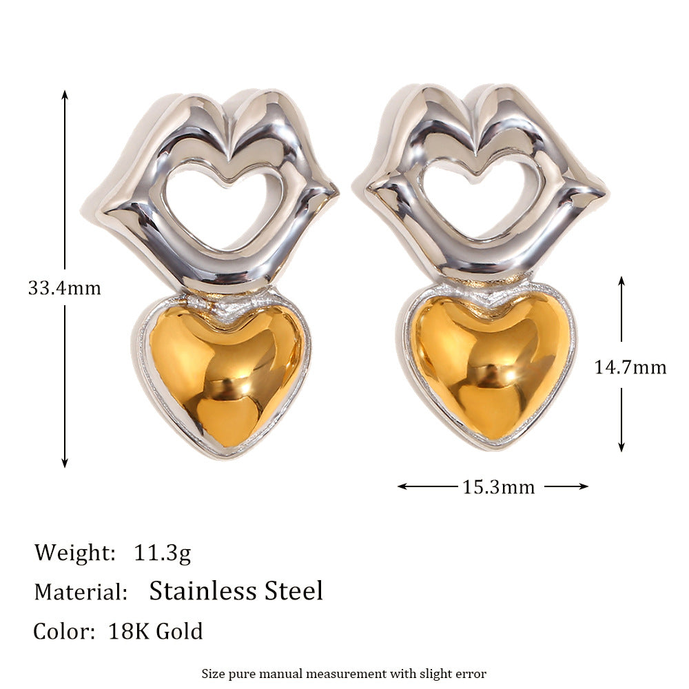 Niche Design Gold Earrings Stainless Steel 18K Gold Plated Two-Tone Mouth Christmas Tree Earrings For Women