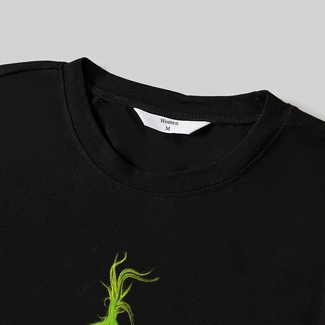 Christmas Cartoon Pattern Print Black Long Sleeve Top with Red & White & Green Plaid Matching Family Pajamas 2024