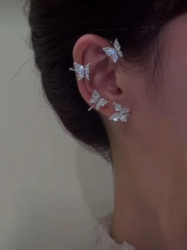 Super flash drill stud earrings butterfly ear clip