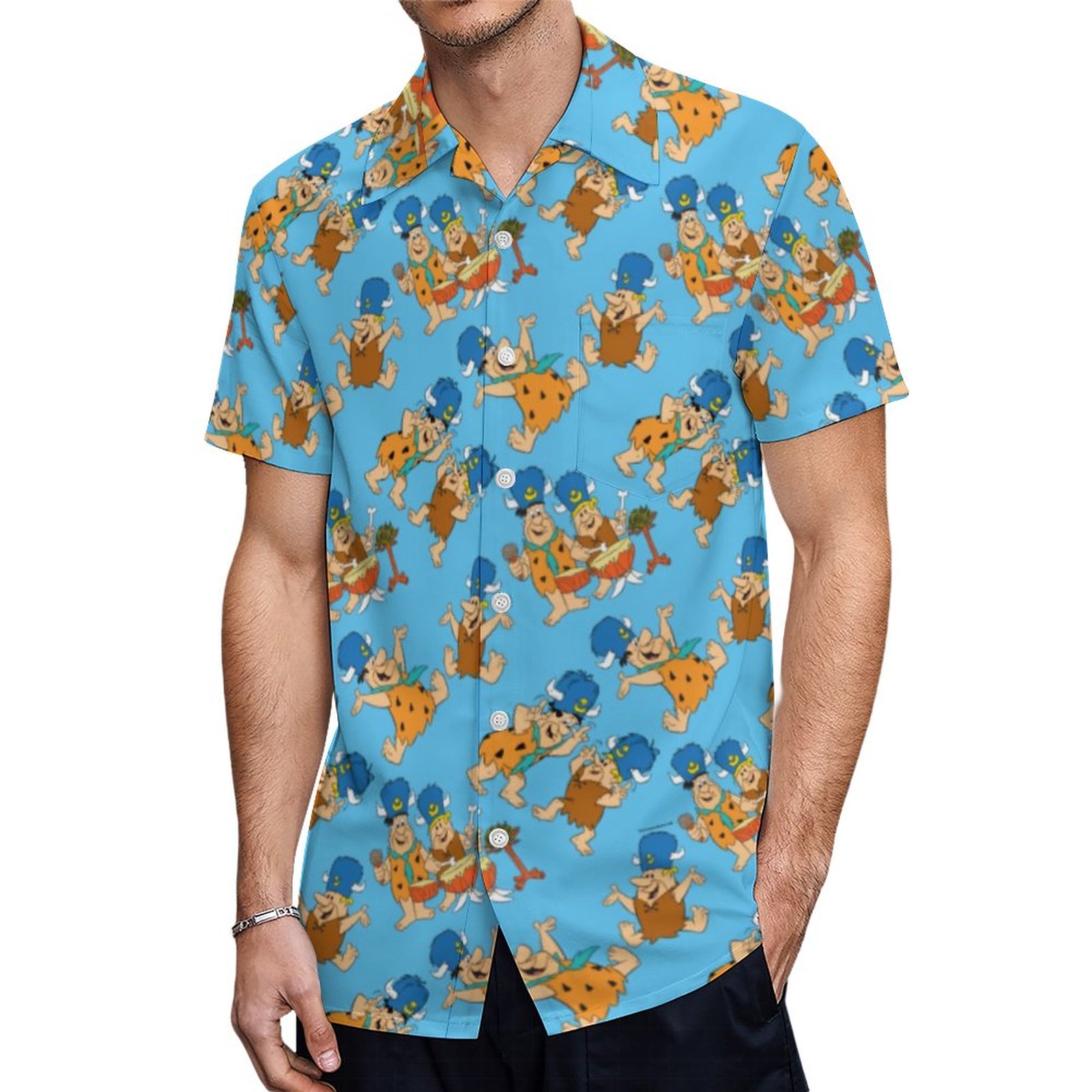 The Flintstones Fred Barney Water Buffaloes Hawaiian Shirt Mens Button Down Tropical Hawaii Beach Shirts
