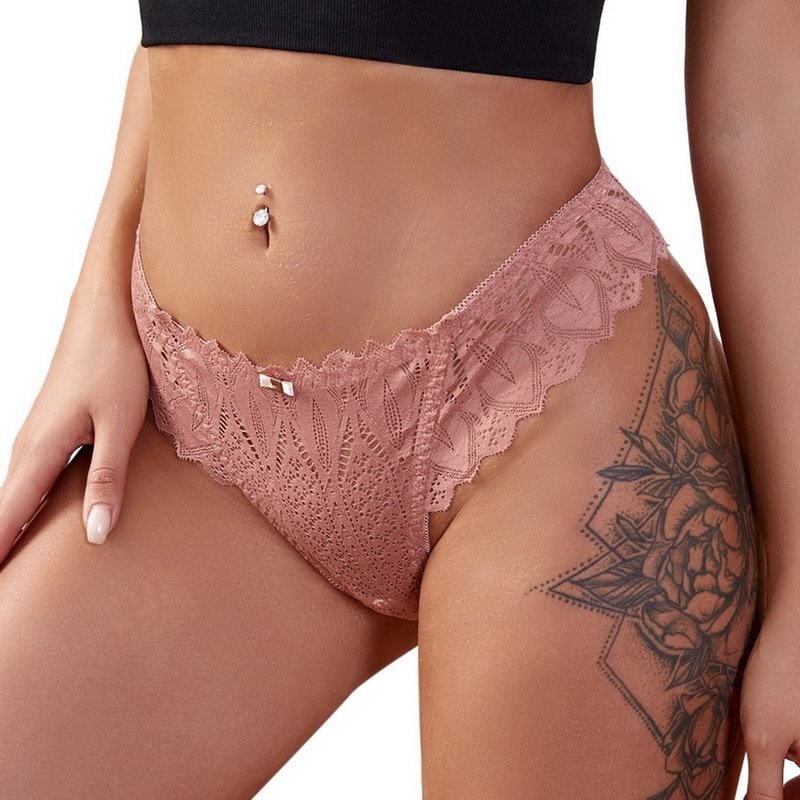 Uaang Panites Cross Bandage Women's Panties Hollow Lace See-through Underwear Seductive Thong Low Waist G String Panties Lingerie