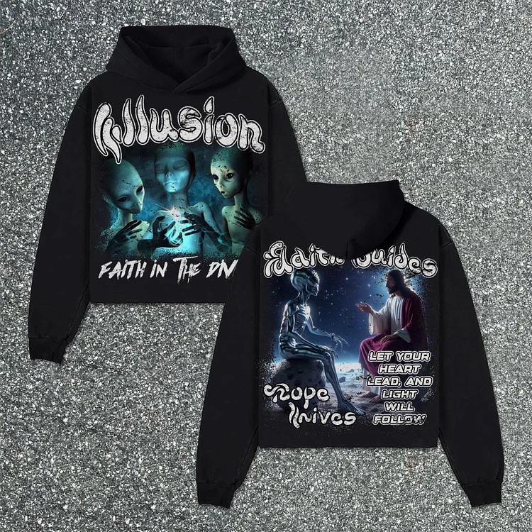 Hellstar Illusion Faith Hope Et God Make Vintage Graphics Pocketless Hoodie