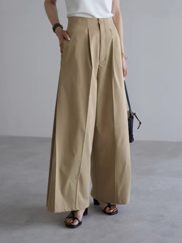 Casual High Waist Solid Color Wide Leg Pants