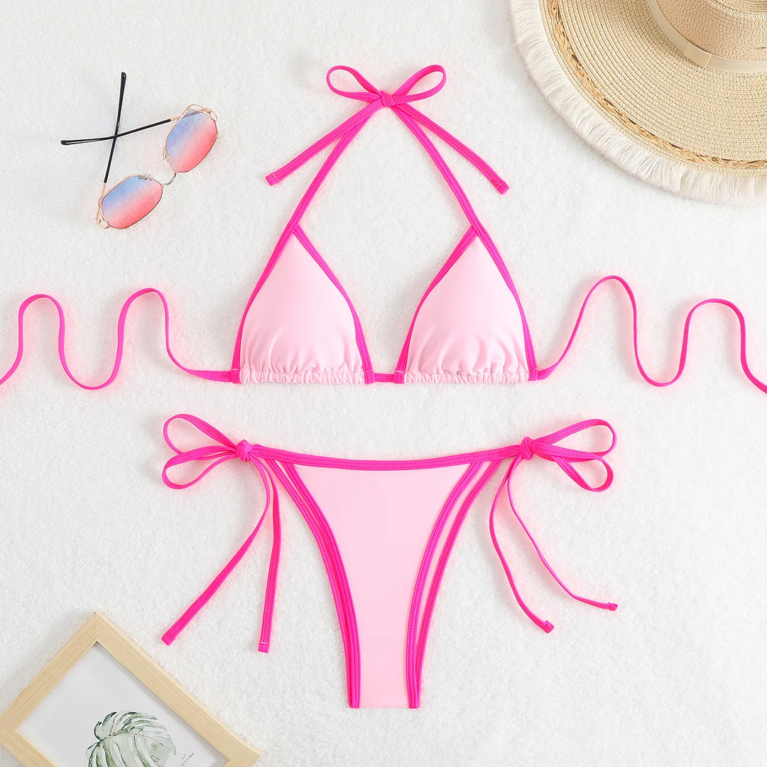 Brownm 2025 New Solid-Colored Lady Split Sexy Triangle Bikini With Beach Hot Spring Swimsuit