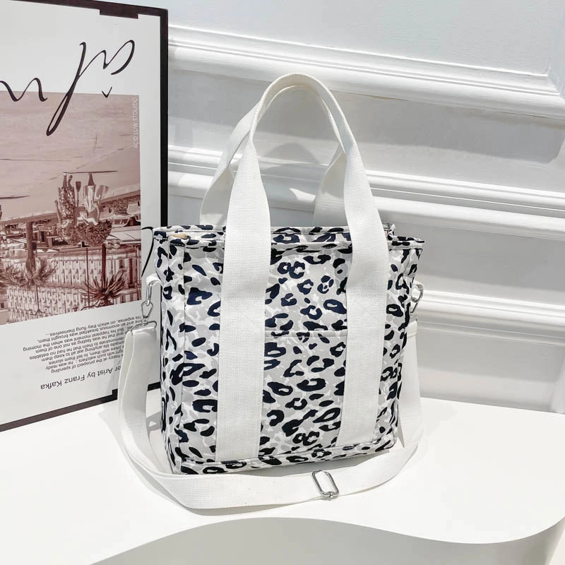 Women’s Nylon Leopard Classic Style Square Zipper Tote Bag