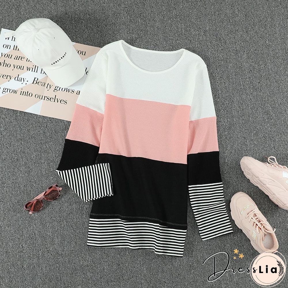 Fashion Striped Round Neck Long Sleeve Pullover Sweater