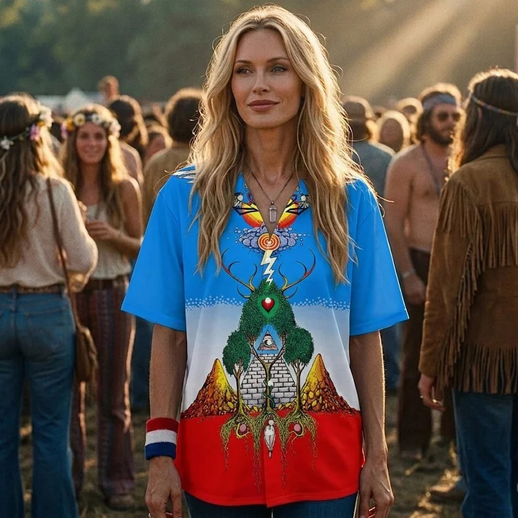 Vintage Grateful Dead Skull & Bear &Terrapin Graphic Cuban Collar Short Sleeve Shirt &ndash; Unisex Retro Cotton Top