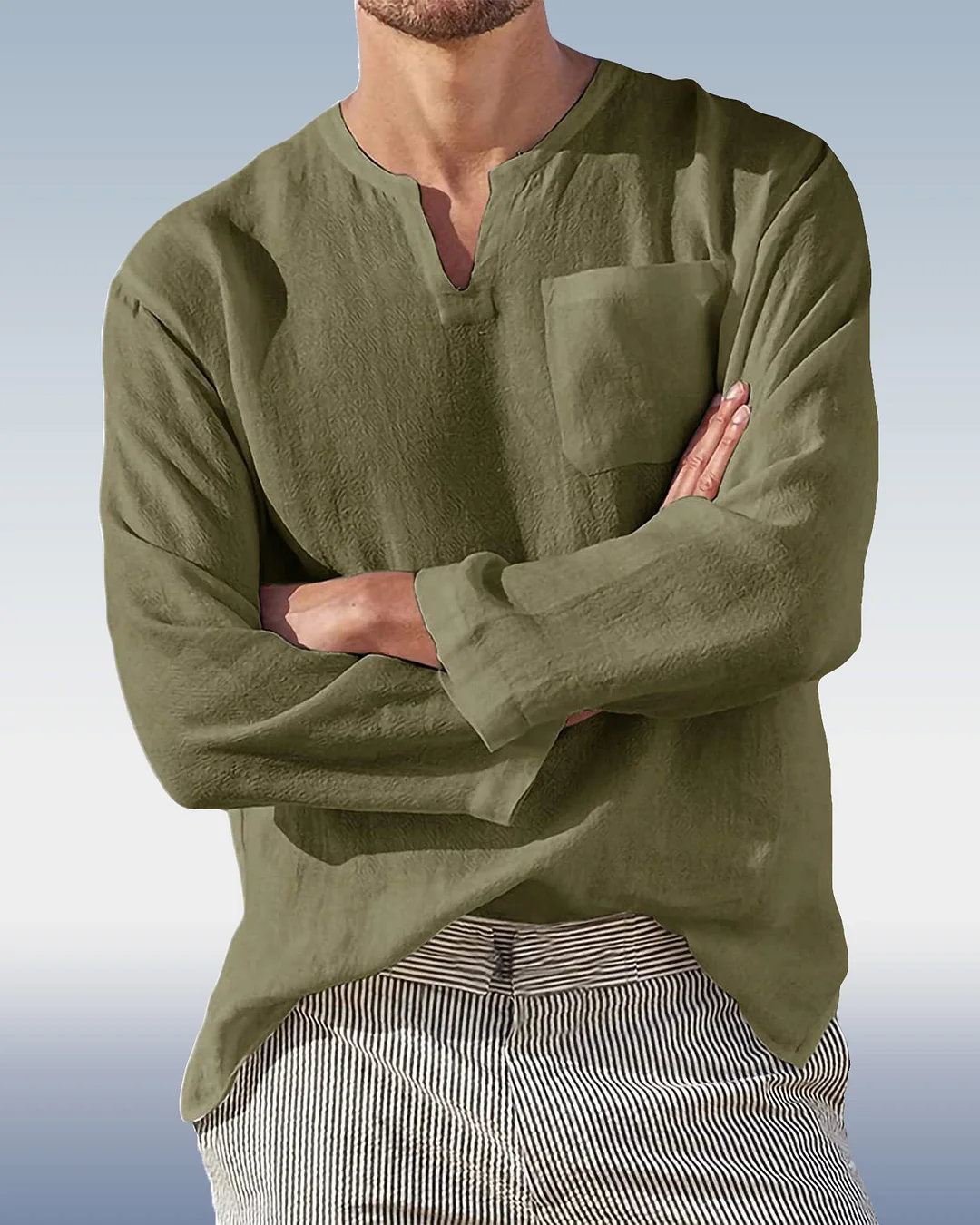 Suitmens Men's Cotton Linen Long Sleeve Shirt With Pockets 0192