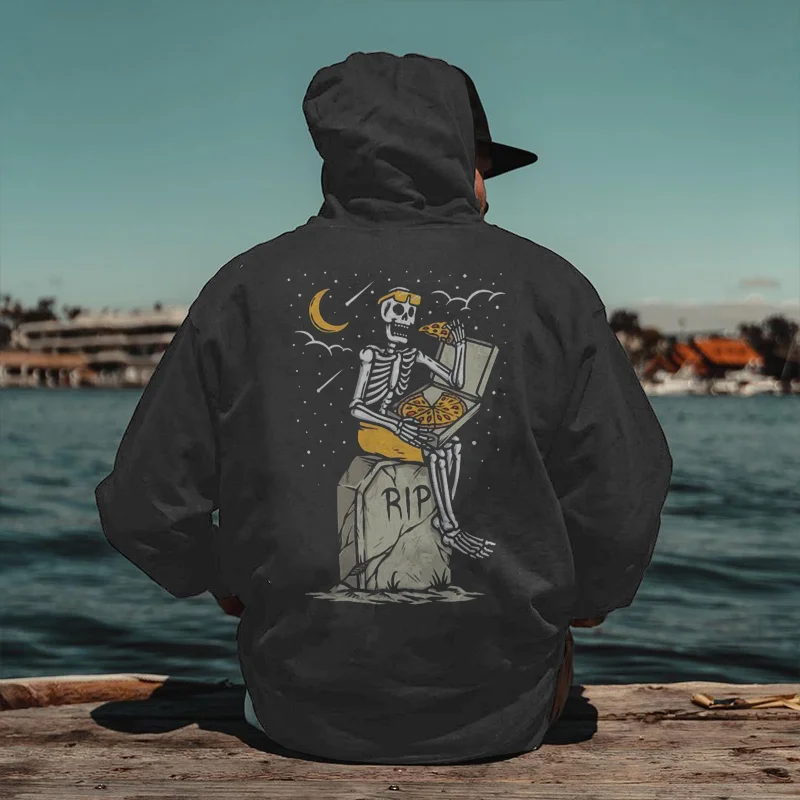 Skull Moon  Printed   Men's Hoodie -  