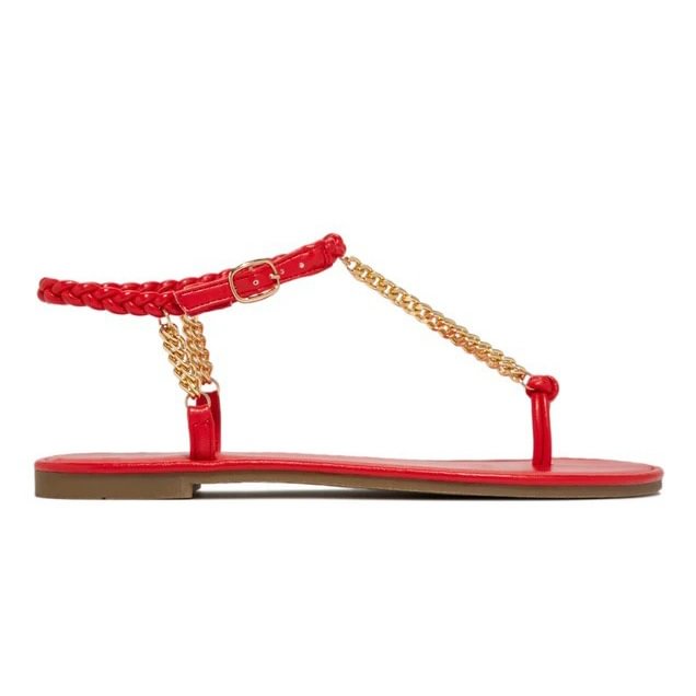 Strappy chain flat sandals - Red