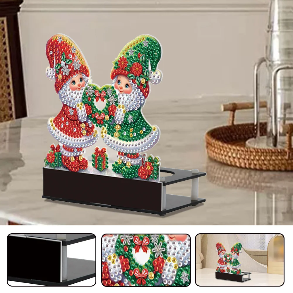 5D DIY Wreath Gnome Diamond Art Mini Candle Holder for Aromatherapy Art Crafts