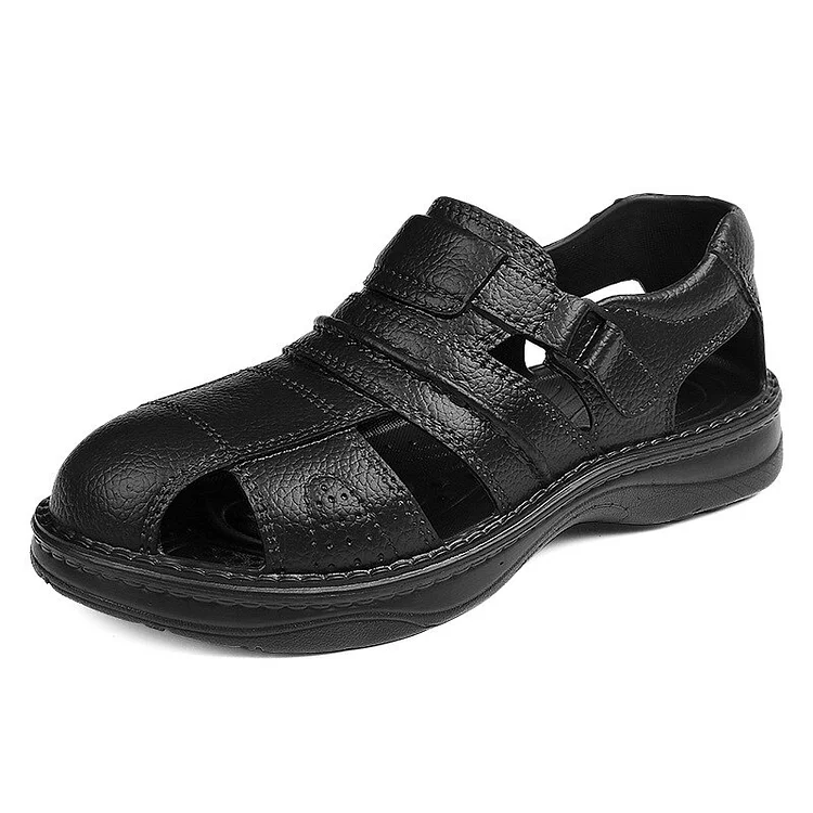 Xrcrm New Summer Men Sandals Outdoor Non-slip Beach PU Black Flat Fisherman Casual Shoes 2025 New2025