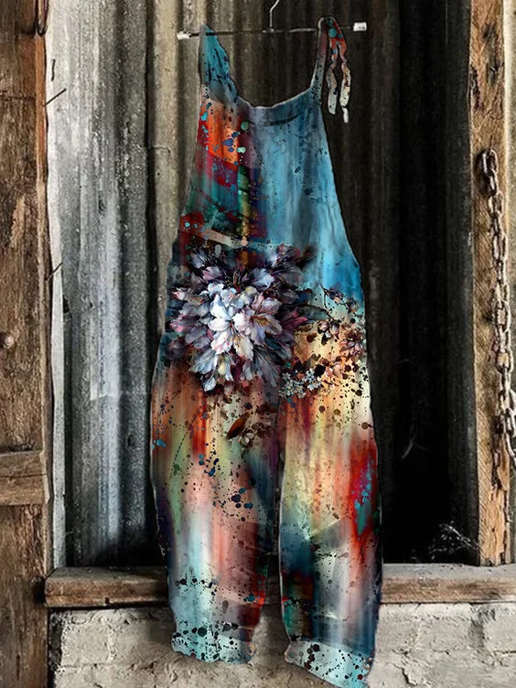 Women's Comfort Printed Linen Jumpsuit