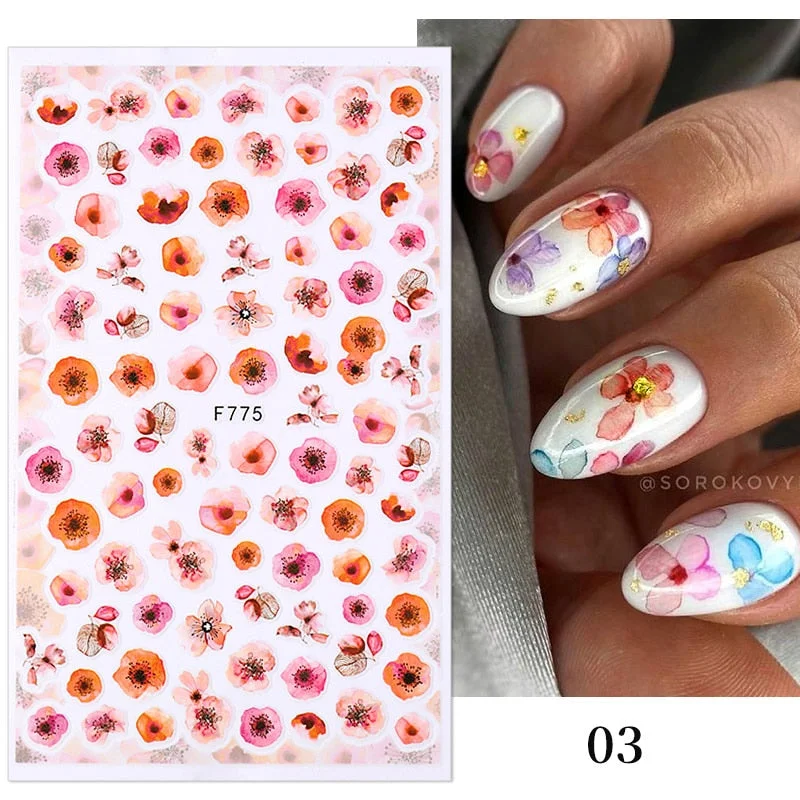 1PC 3D Nail Stickers Flowers Leaves Self-Adhesive Slider Letters Nail Art Decorations Love Heart Decals Manicure Accessories-Nail Inspo