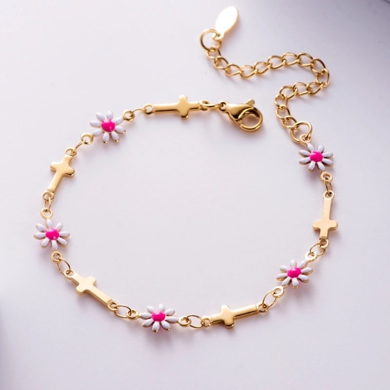 Minimalist Streetwear Cross Chrysanthemum 304 Stainless Steel Bracelets In Bulk