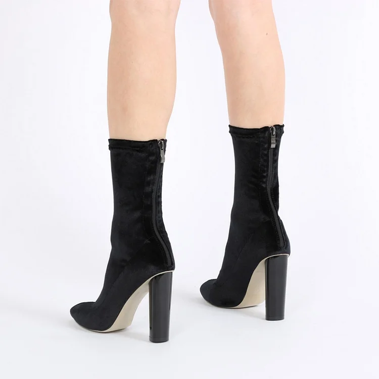 Cylindrical Heel Velvet Mid Calf Fashion Boots Vdcoo