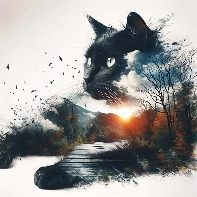 11CT Full Stamped Cross Stitch - Forest Cat (40*40cm)