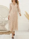 Fringed Sequined See-Through V-neck Maxi Dress