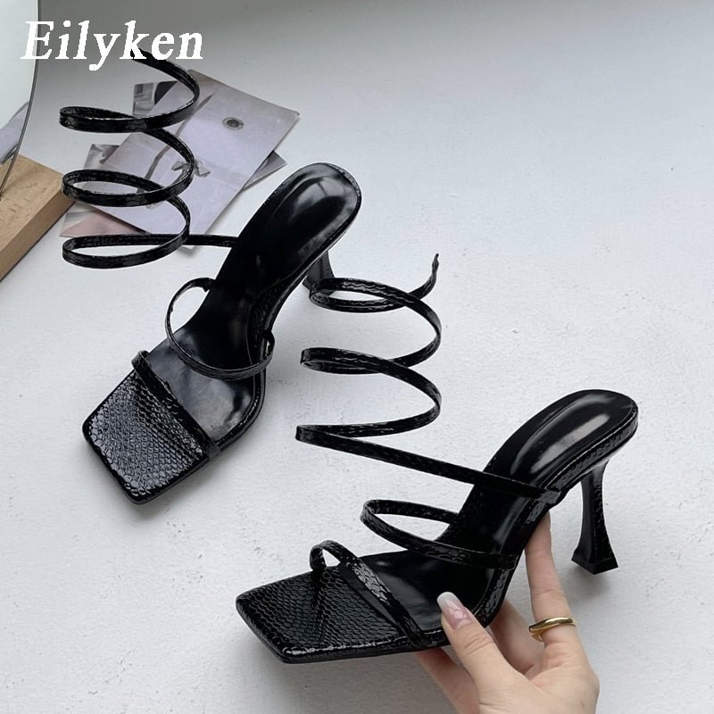 Eilyken 2022 New Arrival Fashion Gold Women Sandals Thin Low Heel Narrow Band Rome Sandal Summer Gladiator Casual Sandal Shoes