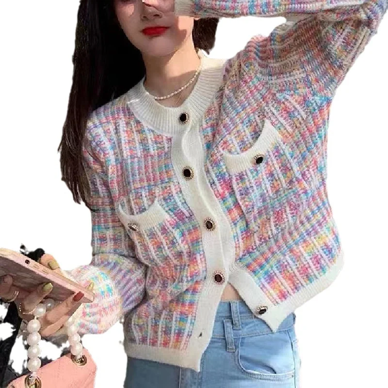 Toloer Toloer Stripe Retro Small Fragrant Wind 2024 Spring And Autumn New Coat Women's Long Sleeve Bump Color Sweater Knit Cardigan Women-Outfit Ideas