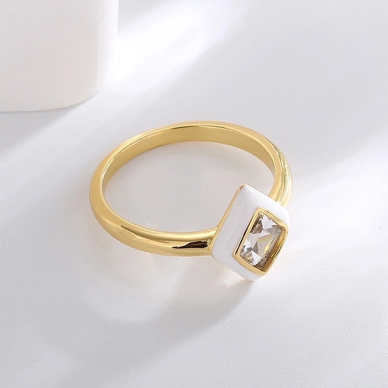 Minimalist Solid Color Copper Inlay Zircon Rings