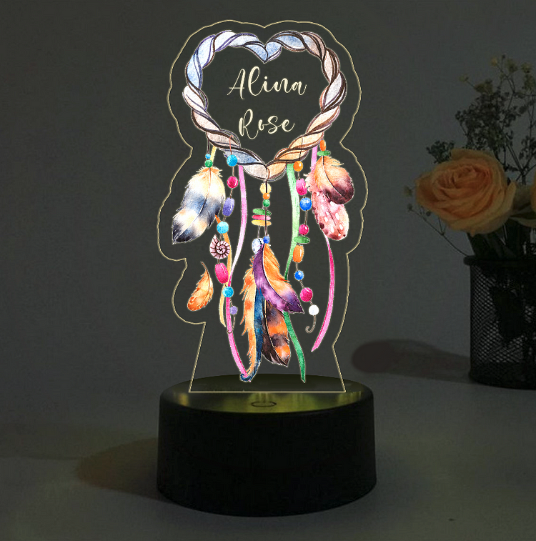 Lampe de chevet Amour coeur et plume LED Lumières coloréese personnalisée Jessemade FR