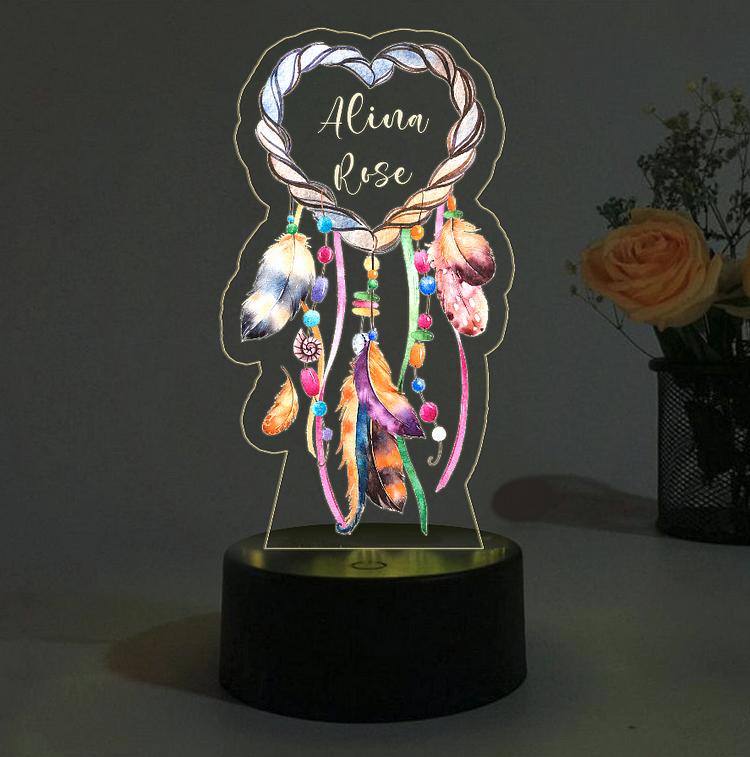 Lámpara 3D Ilusión Luz de noche Amo corazón y pluma LED Luces de colores personalizadas 1 nombre