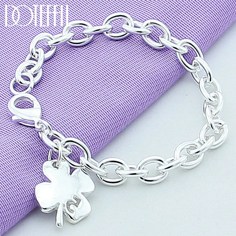 DOTEFFIL 925 Sterling Silver Clover Leaves Lucky Number 5 Bracelet 20cm Chain Women Jewelry