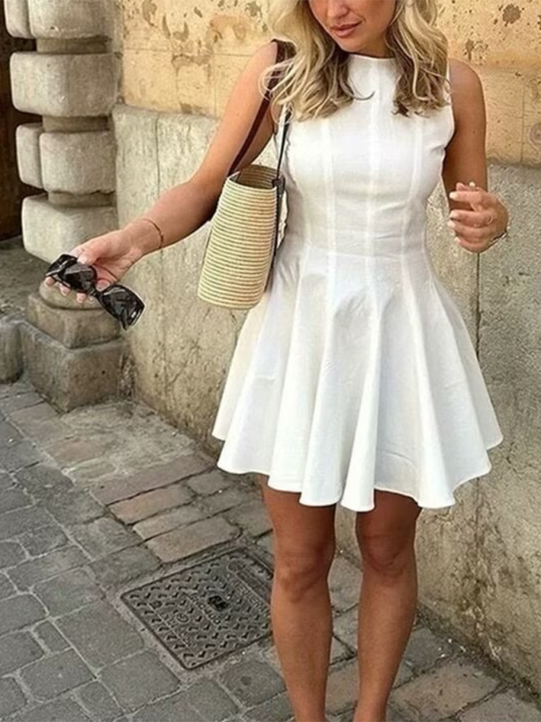 Mature Women Casual Summer New Sleeveless Round Neck Short Dress