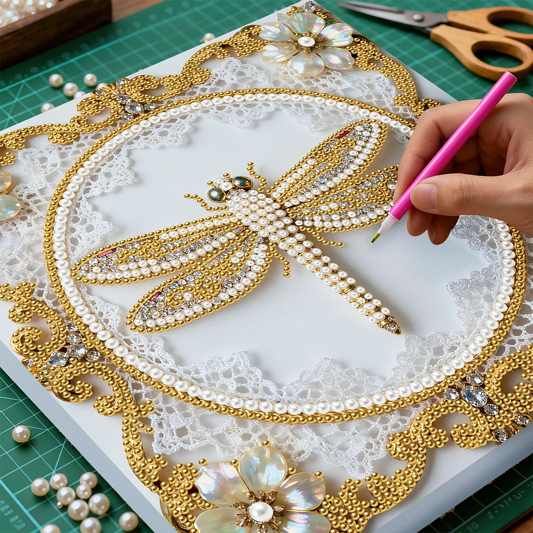 Dragonfly DIY Pearl Diamond Art Kit for Adults Home Decor 25x25cm With Frame