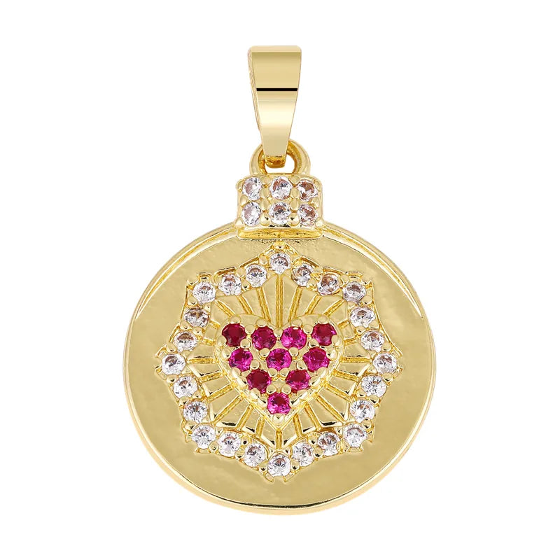 1 Piece 18.5*13.3MM Copper Zircon Geometric Heart Shape Flower Polished Pendant Jewelry Accessories