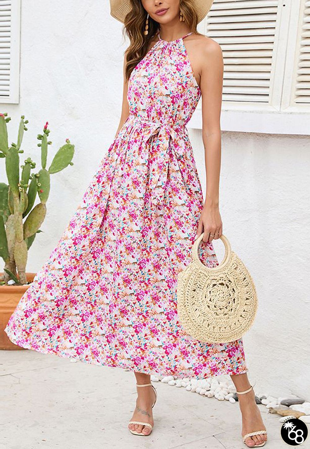 Tie Back Floral Halter Dress | 168DEAL