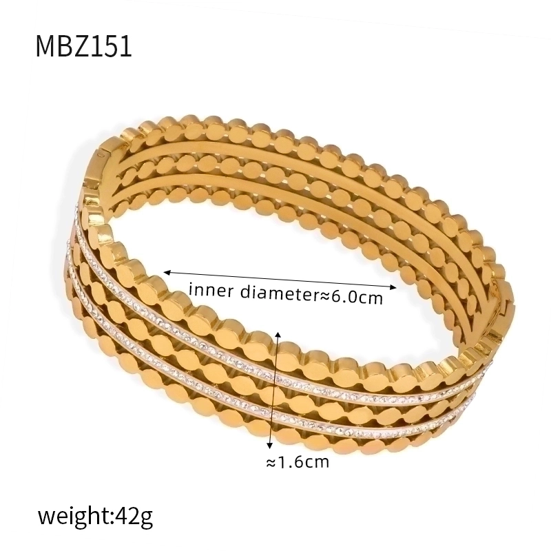 Casual Elegant Minimalist Leaves Solid Color Titanium Steel 18K Gold Plated Rhinestones Bangle In Bulk