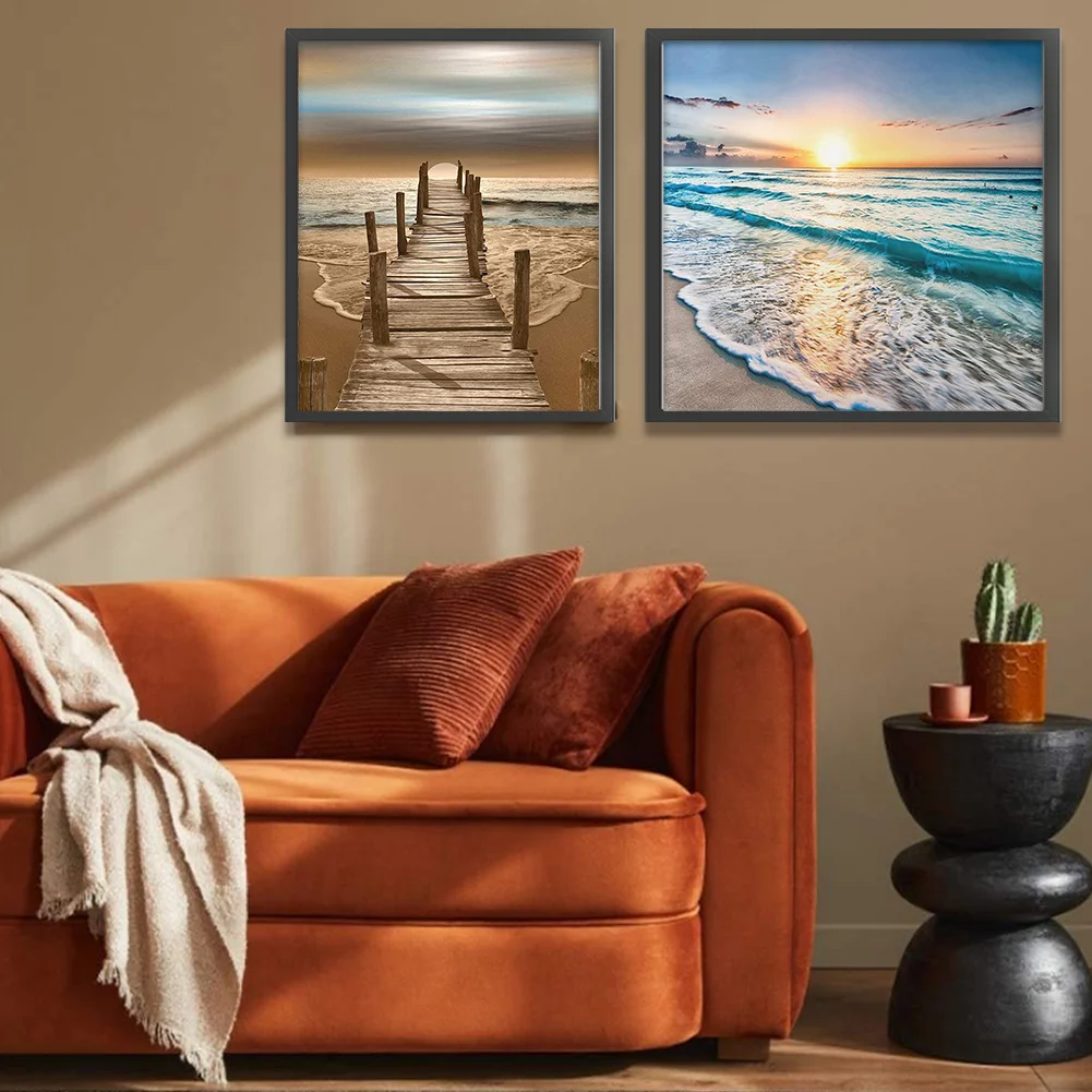 (2pcs)11CT Full Stamped Cross Stitch - Seaside(Canvas|40*40CM)/(Canvas|36*46CM)