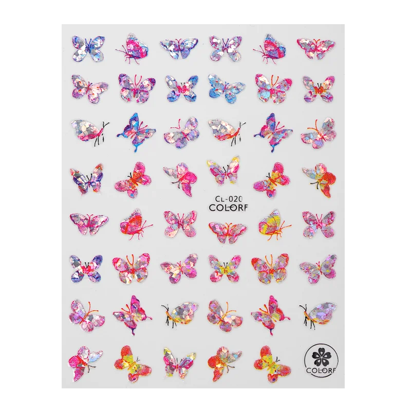 1 Sheet Laser Butterfly Gold Silver Black White 3D Nail Stickers Butterflies Heart Nail Decals Slider DIY Nail Art Decotaion-Nail Inspo