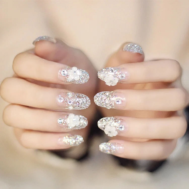 Weding accessories 24pcs/set  press on nails  Printing artificial nails Design Rose Red Blue Fake Nail With Glue Nail Tips 11.11-Nail Inspo