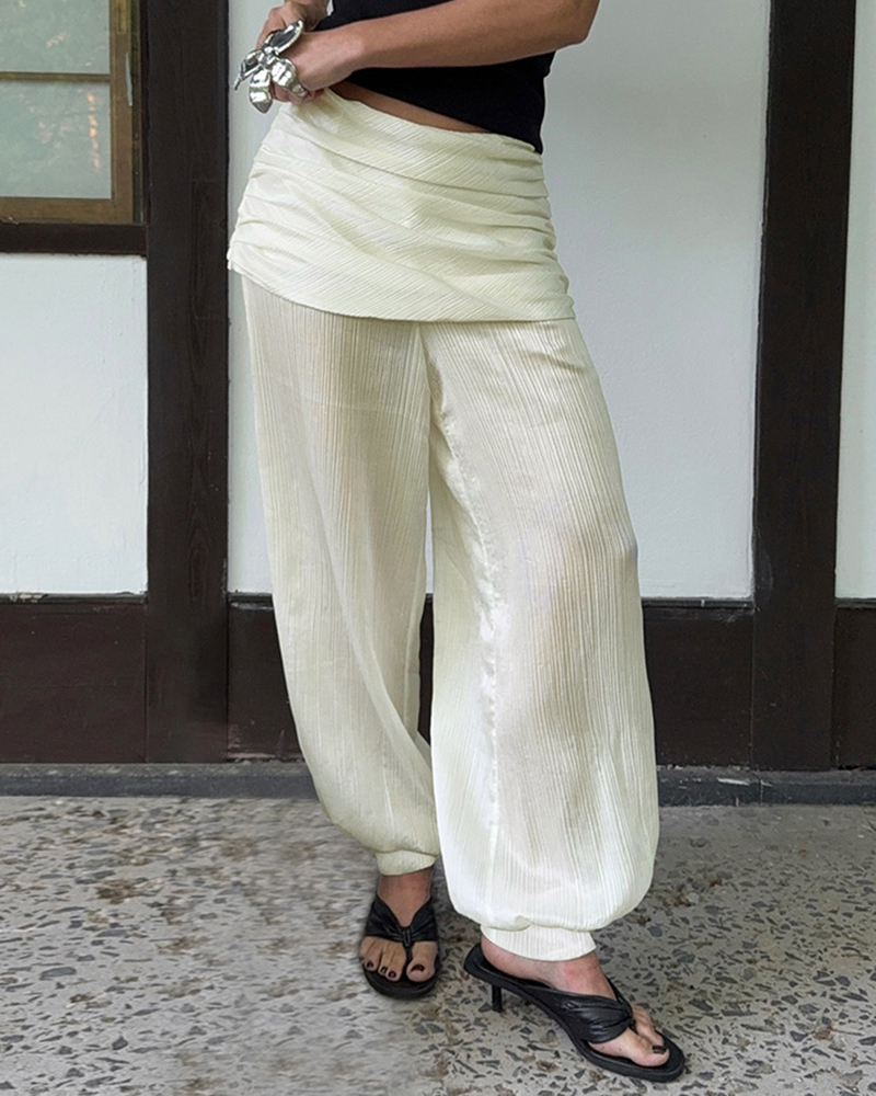 Draped Waist Layered Loose Wide Leg Pants