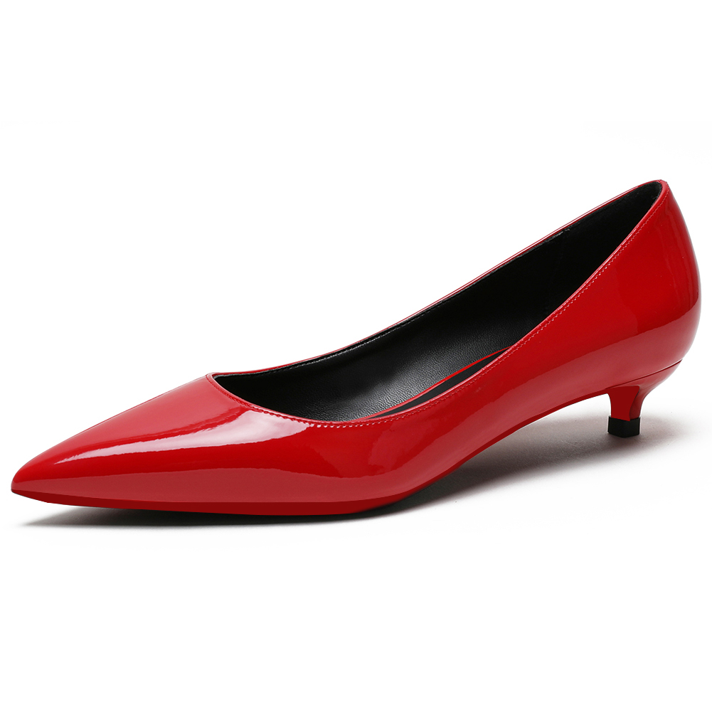 30mm Pointed Toe Red Bottom Kitten Heels Slip On Daily Pumps for Women-MERUMOTE
