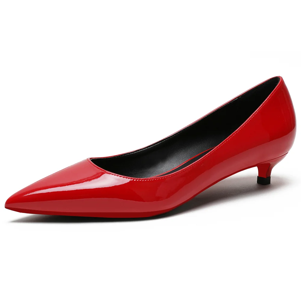 30mm Pointed Toe Red Bottom Kitten Heels Slip On Daily Pumps for Women-MERUMOTE