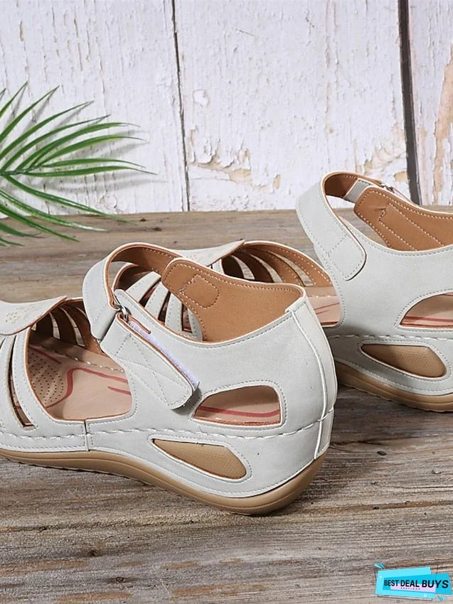 Women's Sandals Wedge Sandals Plus Size Outdoor Beach Cut Out Platform Wedge Heel Round Toe Casual Minimalism Faux