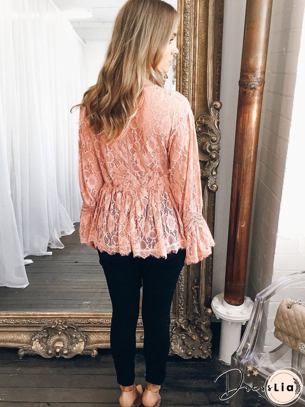 Lace Long Sleeves Round Neck Top