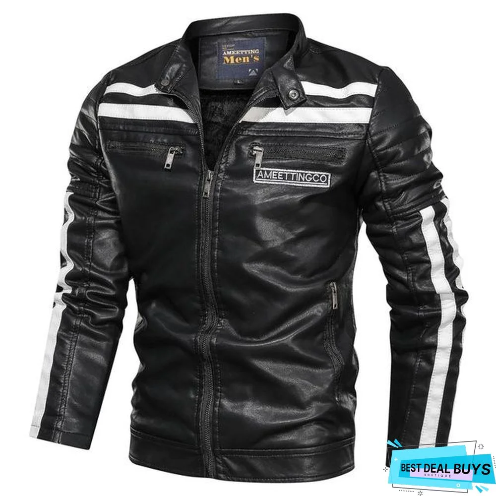 Men's Leather Jacket Fashion with Fleece Thicken Motorcycle Jacket Men Slim Style Quality Leather Jacket