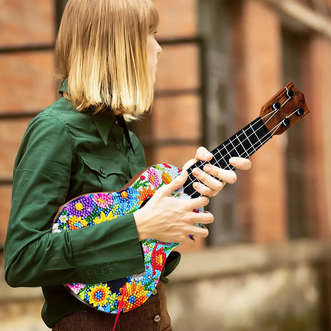 DIY Wooden Guitar Diamond Art Ornament Unique Gifts for Musicians (Garden)