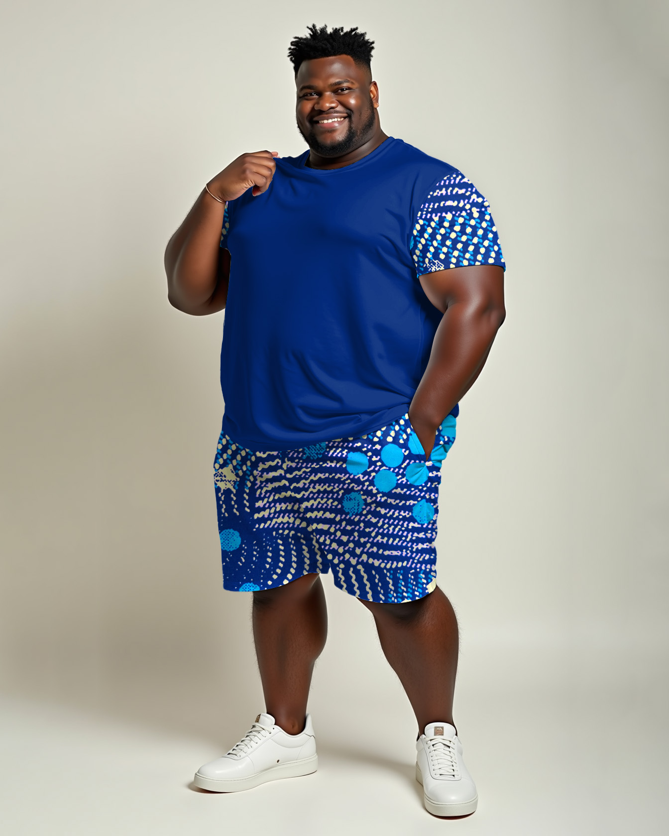 Blue Dream Sleeves Patchwork Printed T-Shirt Shorts Suit Men's Plus Size