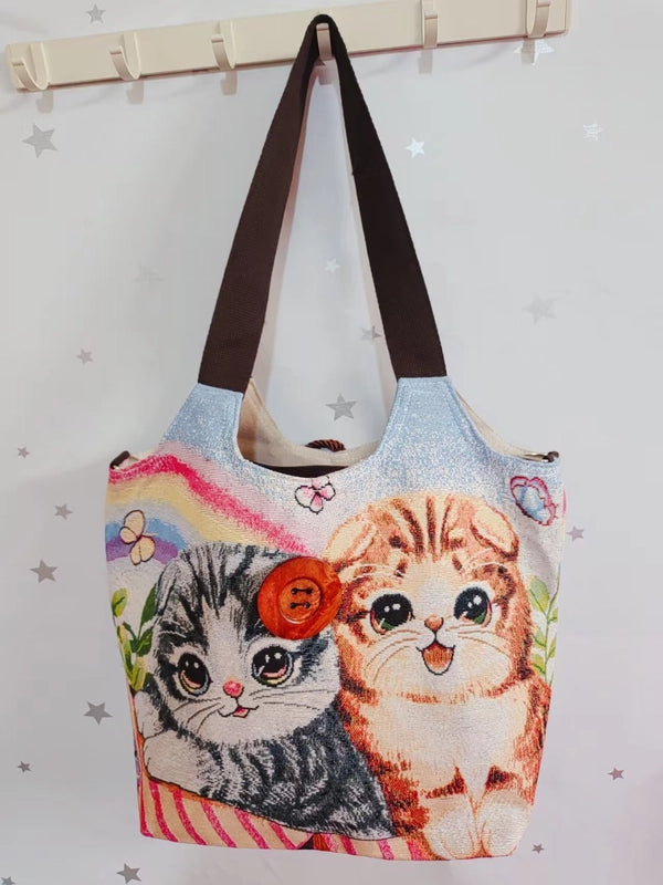 Women’s Large Canvas Elephant Ethnic Style Square Zipper Shoulder Bag