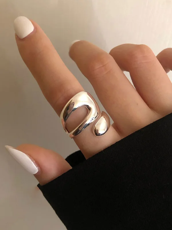 Geometric Hollow Solid Color Rings Accessories